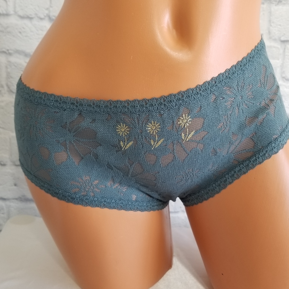 PINK Victoria Secret Lace Floral Glitter Bling Shine Hipster Panty New Large